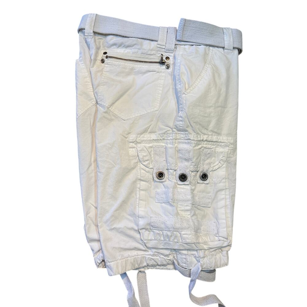 Surplus White cargo shorts belt chunky snaps zippers ties Gorpcore y2k sz 30 - Picture 4 of 5